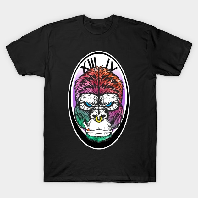 Angry Rainbow Gorilla Face T-Shirt by GreenCorner